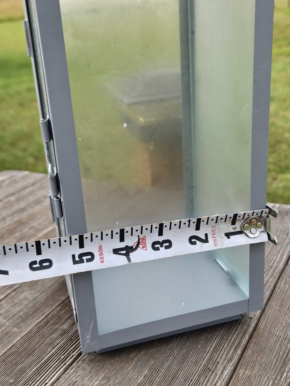 Gray Metal Candle Lantern Rustic Farmhouse Decor Glass Holder Fits 3x3 Pillar - Picture 8 of 9
